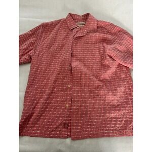 Tommy‎ Bahama Shirt Mens Large Red Plaid Hawaiian Silk Linen Cool Boho Tropical